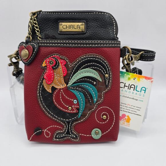 Chala Handbags - Chala Rooster Crossbody Bag Convertible Cell Phone Burgundy 7" x 5" NWT